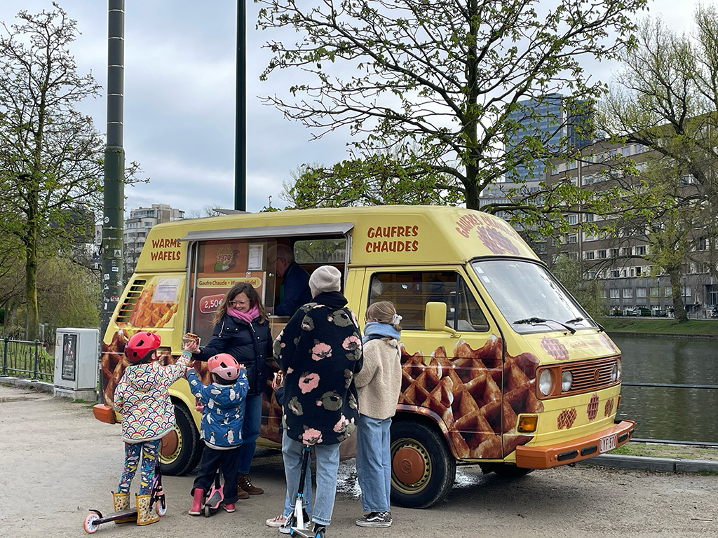 A mobile waffle vendor in Brussels, Belgium